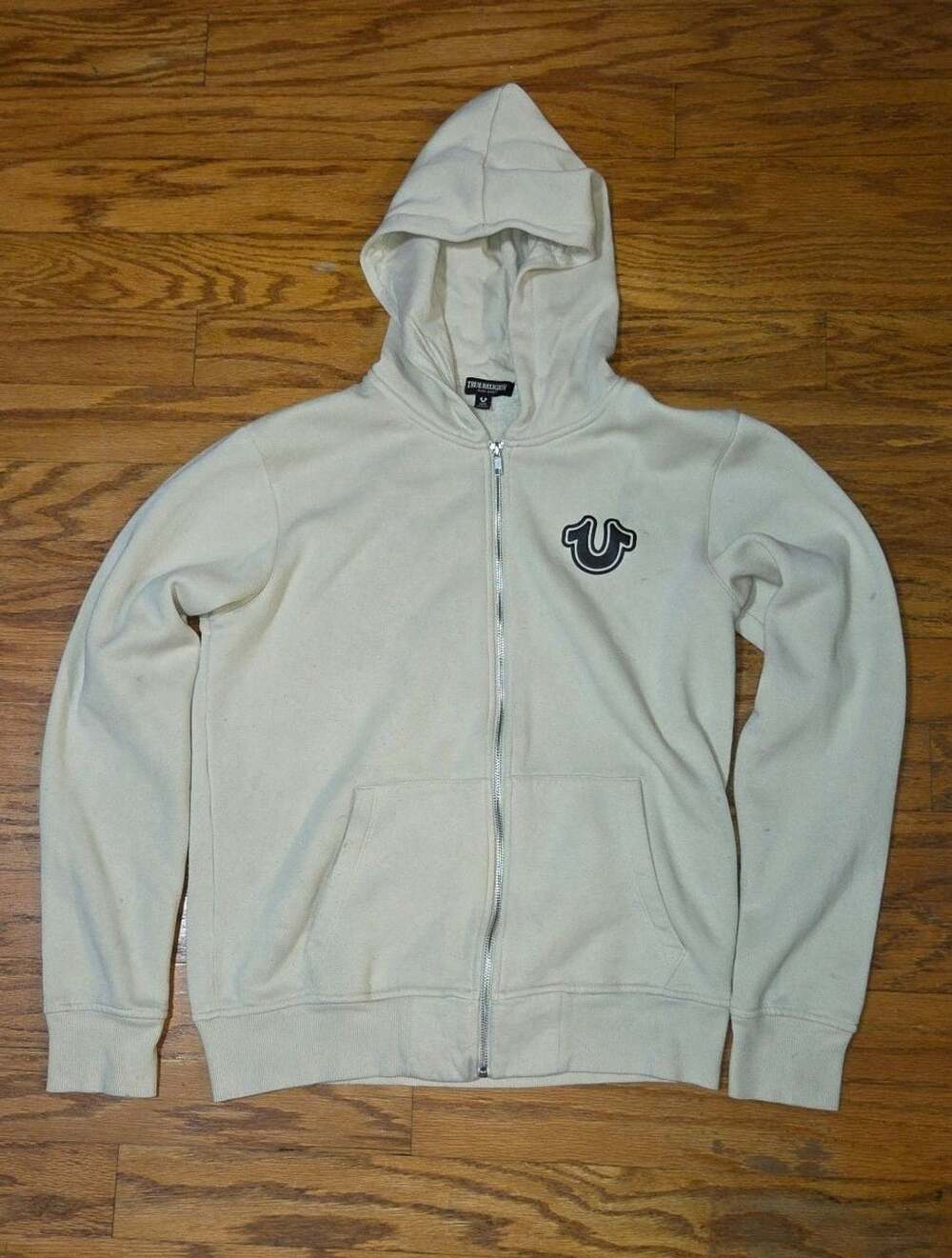 True Religion Guitar Buddha Logo Fleece Full Zip Hoodie Cream